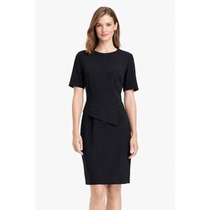 Lafayette 148 New York Black Short Sleeve Crossover Waist Sheath Dress Size S